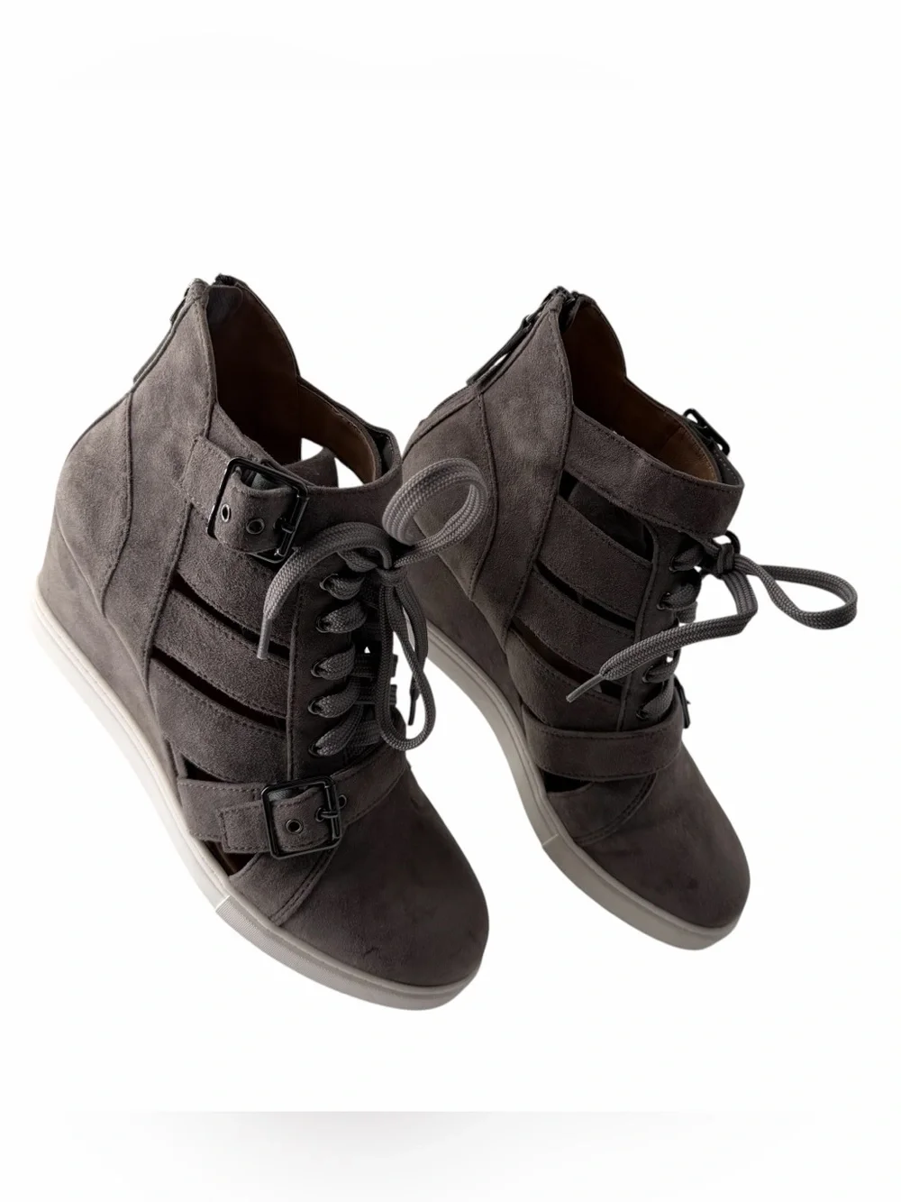 Paolo Grey Suede Wedge Cutout Sneakers Edgy Streetwear Urban Sporty Chic Sz 8.5